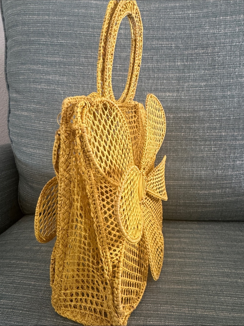 Yellow Handwoven Flower Straw Tote Bag - Women - Picture 2 of 3